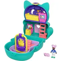 Polly Pocket - Boîte à chat transformable, avec mini-poupée, figurine de chat et surprises - Mini-poupée - dès 4 ans