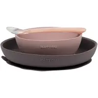Nattou Set Repas En Silicone Rose/Gris -