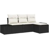 vidaXL Ensemble de canapé de jardin avec coussins 4 pcs noir et crème poly rotin