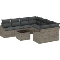 vidaXL Ensemble de canapés avec coussins avec mémoire 9 pcs Gris Poly-Rotin