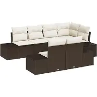 vidaXL Ensemble de canapés de jardin avec rangement, 7 pièces, marron et crème, en polyrotin