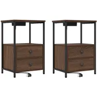 vidaXL Table de nuit avec station de chargement Chêne marron