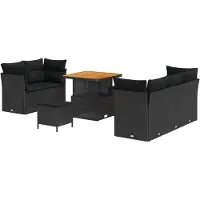 vidaXL Ensemble de canapé de jardin avec coussin avec mémoire 8 pcs noir