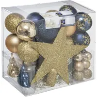 Atmosphera Kit de décoration pour sapin de Noël - 44 Pièces - Bleu et Or
