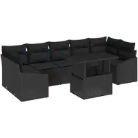 vidaXL Ensemble de canapé de jardin avec coussins 8 pcs noir poly rotin