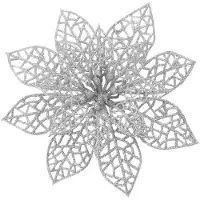 INF Fleurs de Noël pailletées plastique argent 10 pièces