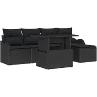 vidaXL Ensemble de salon d'extérieur avec coussins, 6 pièces, en rotin synthétique noir