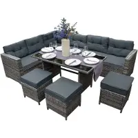 Monster Ensemble de meubles de jardin en poly rotin - Gris