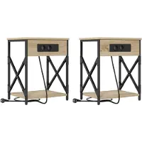 vidaXL Table de nuit avec station de chargement 2 pcs Chêne sonoma
