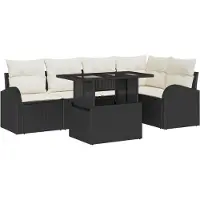 vidaXL Ensemble de canapés de jardin avec rangement, 6 pièces, noir et crème, en polyrotin