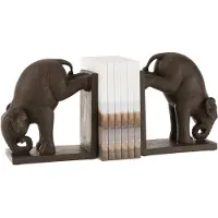 J-Line Serre-Livres Éléphant en résine marron