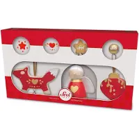 Sevi Décorations de Noël - - Set déco Noël rouges - 3 pcs - Bois - Mixte - 28x16x5 cm