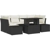 vidaXL Ensemble de salon , 7 pièces, noir et crème, en polyrotin