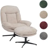 Mendler Fauteuil relax avec repose-pieds HWC-P32, fauteuil TV à suspension Nosag, pivotant Métal Tissu/textile Chenille (370 g/m²) crème