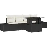 vidaXL Ensemble de canapé de jardin avec coussin avec mémoire 5 pcs noir et crème