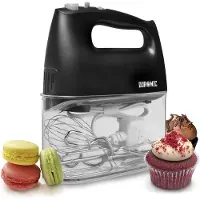 Duronic HM4 BK Batteur électrique cuisine à main 400W 5 vitesses avec fonction Turbo Compartiment de rangement 2 batteurs 2 crochets à pétrir et 1 fouet Noir