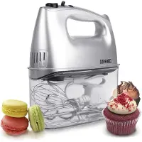 Duronic HM4 SR Batteur électrique cuisine à main 400W 5 vitesses avec fonction Turbo Compartiment de rangement 2 batteurs 2 crochets à pétrir et 1 fouet Argenté