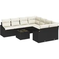 vidaXL Ensemble de salon , 9 pièces, noir et crème [Matériau synthétique] : rotin synthétique