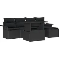 vidaXL Ensemble de canapé de jardin avec coussins 6 pcs noir Poly rotin