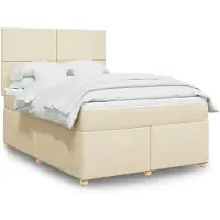 vidaXL Lit boxspring avec matelas Crème 160x200 cm Tissu