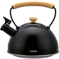 Briebe Bouilloire À Induction Théière Sifflet 2,3l Acier Inox, Poignée En Bois, , Noir, , Wooden