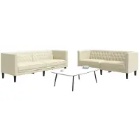vidaXL Ensemble de canapé Chesterfield 2 pièces Crème Similicuir
