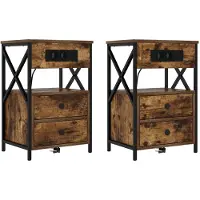 vidaXL Table de nuit avec station de chargement 2 pcs Chêne fumé