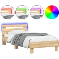 vidaXL Cadre de lit avec tête de lit et lampes LED Chêne Sonoma 90x190cm