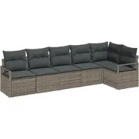 vidaXL Ensemble de canapé de jardin avec coussins avec mémoire 6 pcs Gris Poly-Rotin