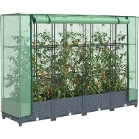 vidaXL Potager surélevé avec couverture de serre aspect rotin 160x40x123 cm
