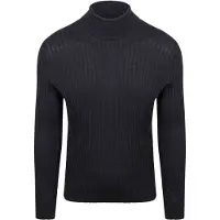 Suitable Pull Col Roulé Rib Merino Marine Bleu Bleu foncé taille L