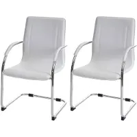 Mendler 2x chaise de conférence Samara, chaise visiteurs cantilever, similicuir blanc