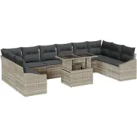 vidaXL Ensemble de canapés avec coussins 11 pcs gris clair Poly-Rotin