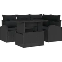 vidaXL Ensemble de canapé de jardin avec coussins 5 pcs noir Poly rotin
