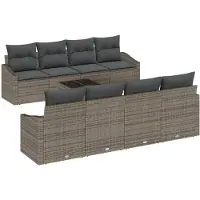 vidaXL Ensemble de canapés avec coussins (9 pièces), gris, en rotin synthétique