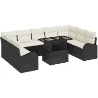vidaXL Ensemble de canapés de jardin avec coussins 10 pièces Noir et crème Polyrotin
