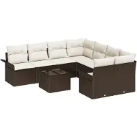 vidaXL Ensemble de canapés de jardin avec coussins, 9 pièces, brun, en polyrotin