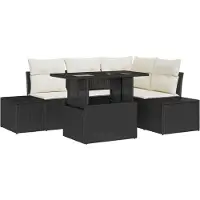 vidaXL Ensemble de canapés de jardin avec coussins, 5 pièces, noir et crème, en polyrotin