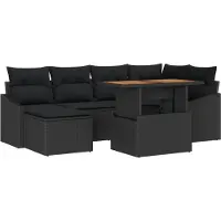vidaXL Ensemble de canapé de jardin avec mémoire 7 pcs noir poly rotin