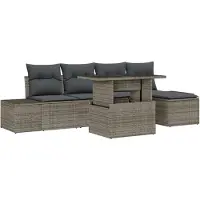 vidaXL Ensemble de canapé de jardin avec coussins avec mémoire 6 pcs Gris Poly-Rotin