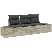 vidaXL Ensemble de canapés avec coussins, 3 pièces, gris clair, rotin synthétique