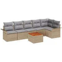 vidaXL Ensemble canapé de jardin avec coussins 7 pièces Beige Poly-Rattan