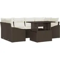 vidaXL Ensemble de canapé de jardin avec coussins 7 pcs brun et crème Poly-Rotin