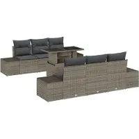 vidaXL Ensemble de canapés avec coussins 7 pcs Gris Poly-Rotin