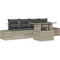 vidaXL Ensemble de canapés avec coussins 5 pcs gris clair Poly-Rotin