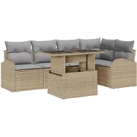 vidaXL Ensemble de canapé de jardin avec coussins 6 pcs Beige et gris clair Poly-Rotin
