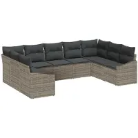 vidaXL Ensemble de canapés avec coussins, 9 pièces, gris, en rotin synthétique