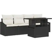 vidaXL Ensemble de canapé de jardin avec coussins 5 pcs noir et crème poly rotin
