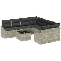 vidaXL Ensemble de canapés avec coussins (9 pièces), gris clair, en rotin synthétique