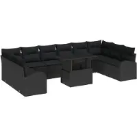 vidaXL Ensemble de canapés de jardin avec rangement, 11 pièces, en rotin synthétique noir